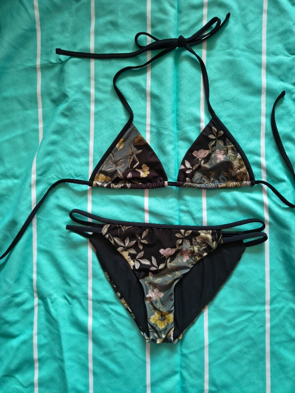Bundle: AllSaints Floral Triangle Bikini Set and Teal Beach Matt